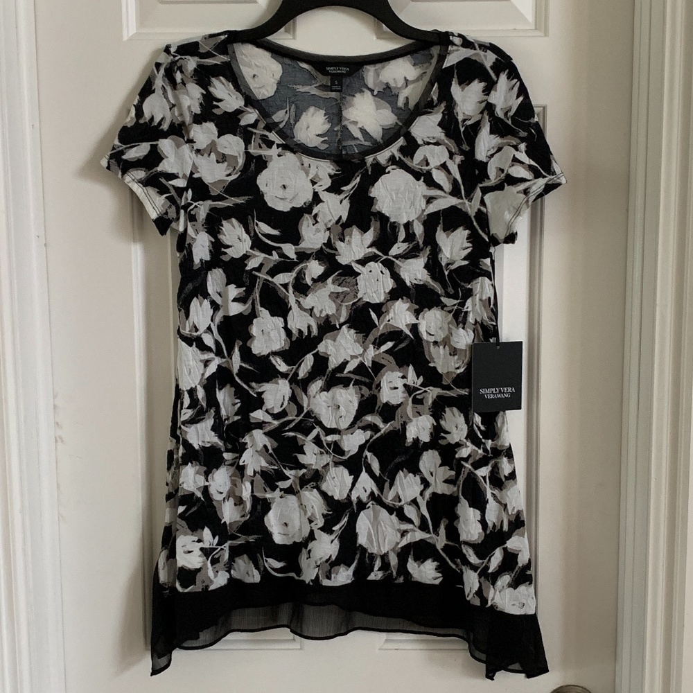 Vera Wang Black and White Floral Top